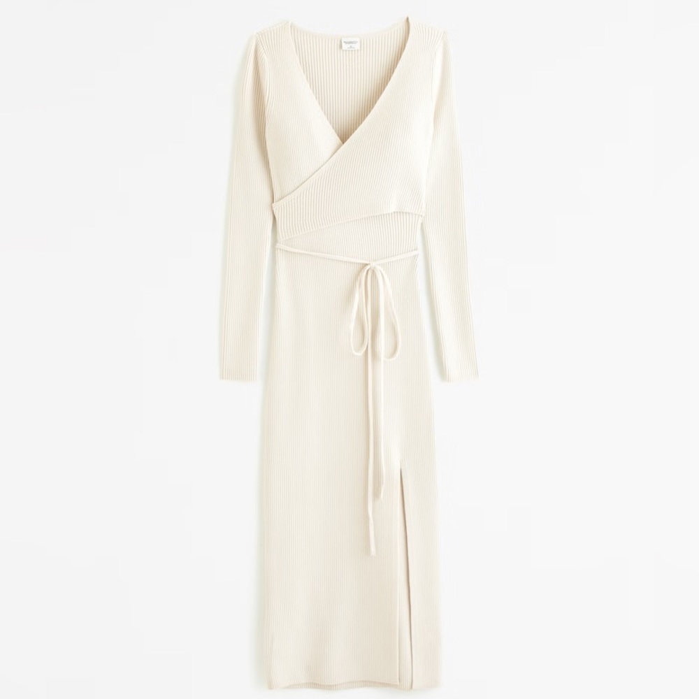 Abercrombie & Fitch - Long-Sleeve Wrap Midi Sweater Dress